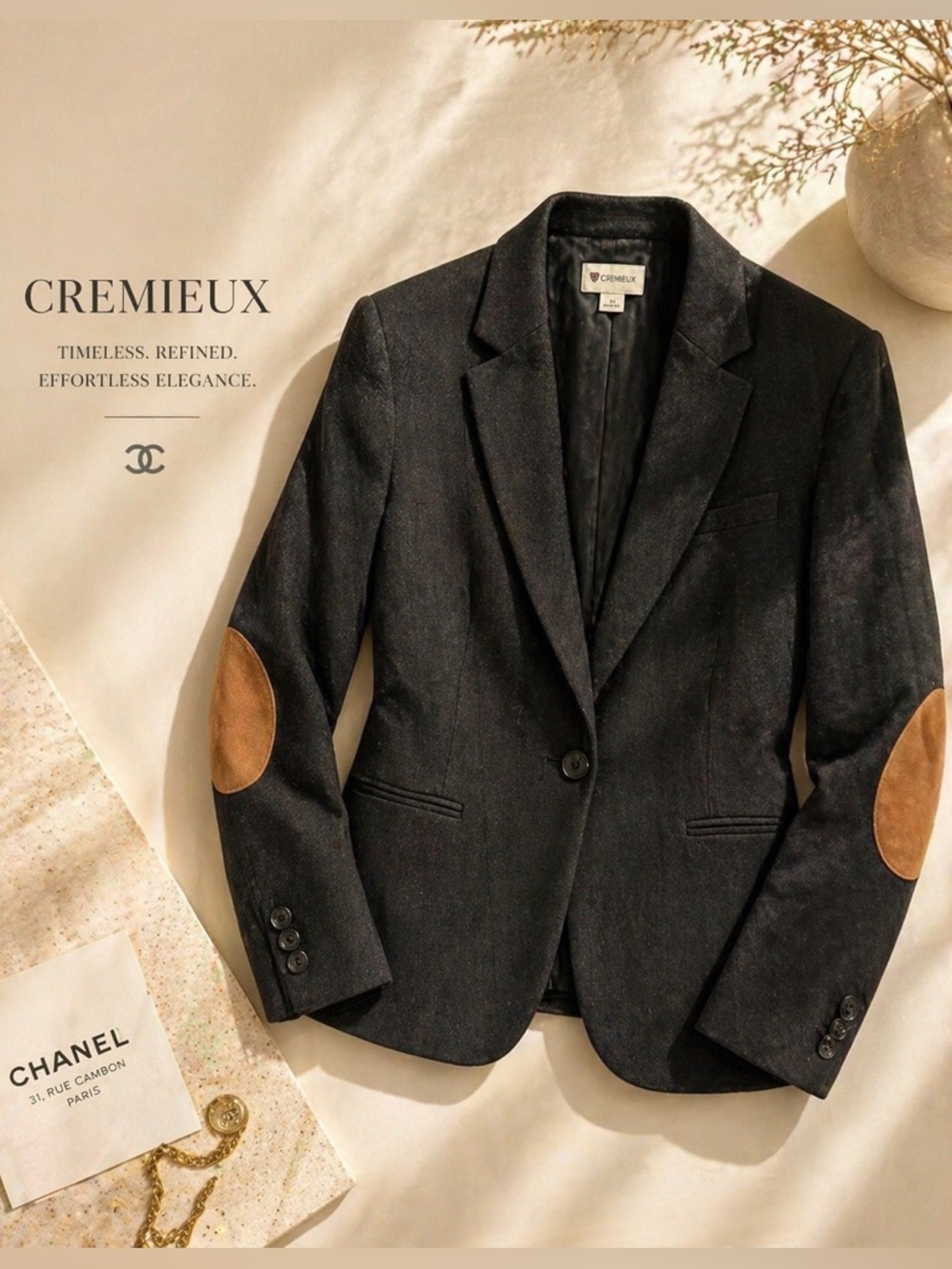 Cremieux Black Blazer Elbow Patch Jacket Medium Classic Chic